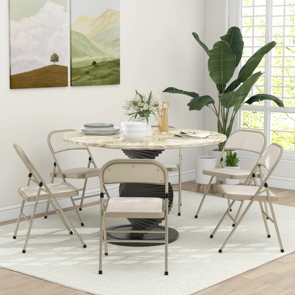 Conjunto de 6 cadeiras dobráveis (MESA NÃO INCLUIDA), cadeiras de jantar portáteis com estrutura em aço, dim. 45 x 46 x 78 cm, bege