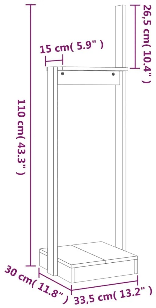 Suporte de lenha 33,5x30x110 cm pinho maciço