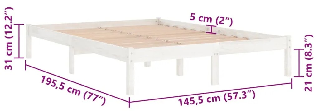 Estrutura de cama 140x190 cm pinho maciço branco