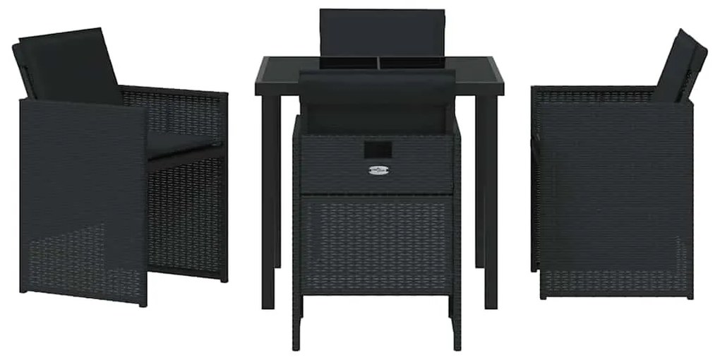 Conjunto de Jantar para Jardim de 5 Peças com Almofadas Pretas de Ratt