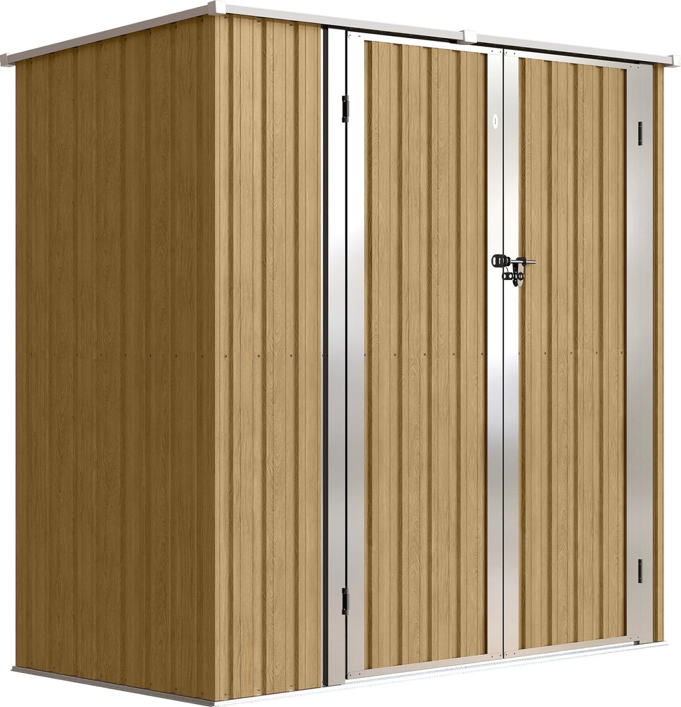 Abrigo de Jardim Exterior Metálico 1,37 m² 163x89x163 cm com Telhado Inclinado Portas com Fecho e Luvas Castanho