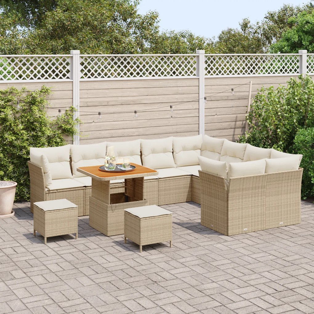 Conjunto de Sofá de Jardim vidaXL 12 Peças com Almofadas Bege Rattan A