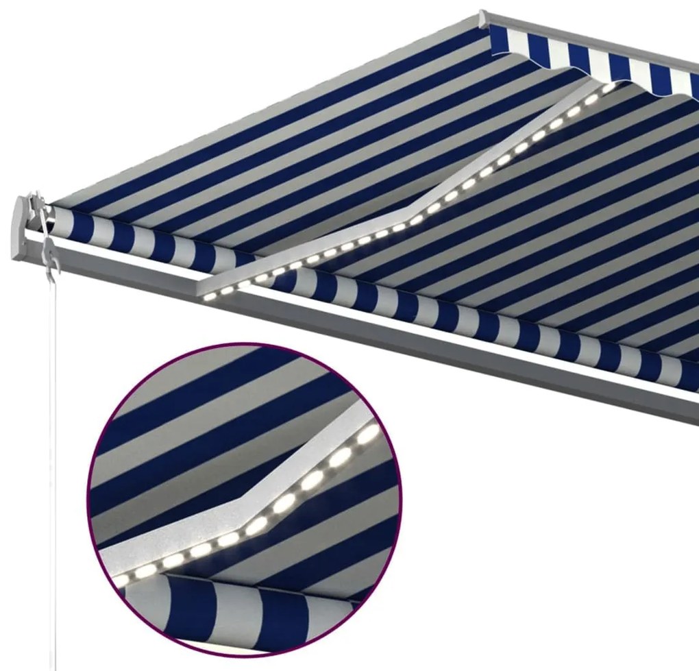 Toldo automático c/ LED e sensor de vento 6x3,5 m azul e branco