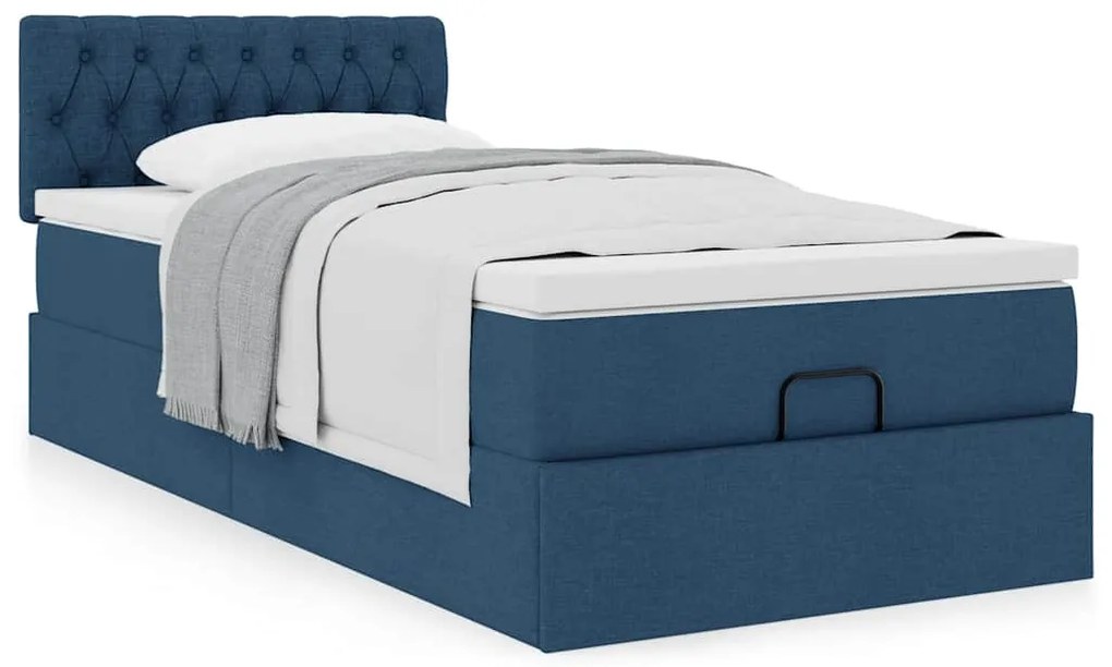 Estrutura de cama otomana com colchão tecido azul 90x190cm