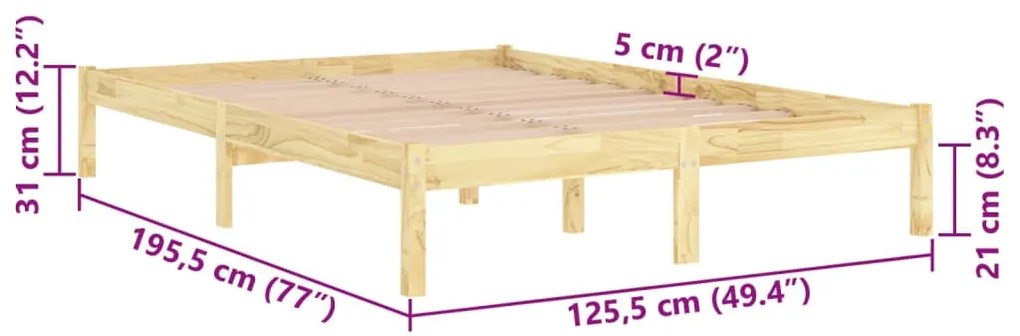 Estrutura de cama pequena casal 120x190 cm pinho maciço