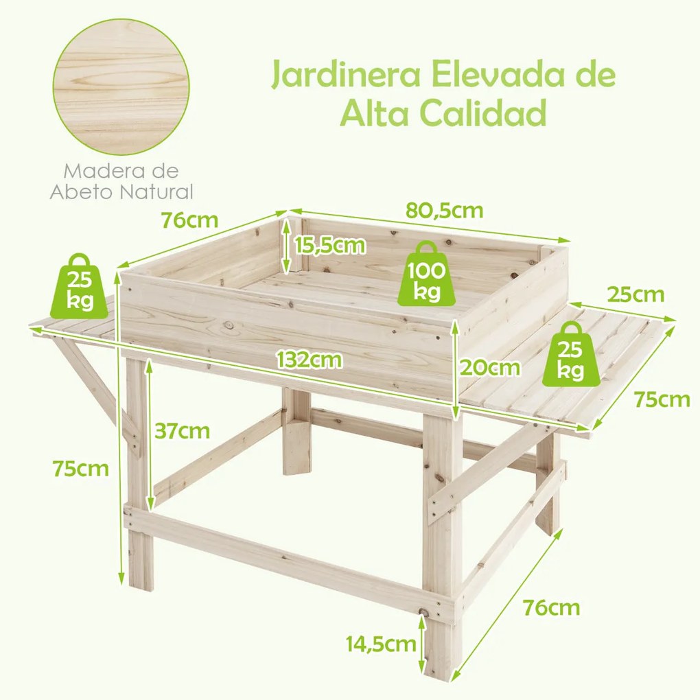 Floreira Elevada "Asgard" com 2 Mesas Laterais - 132x76x75cm, Madeira