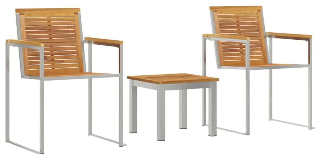 Chaise Longue com Cadeiras de Jardim 3 pcs Madeira de Teca Maciça