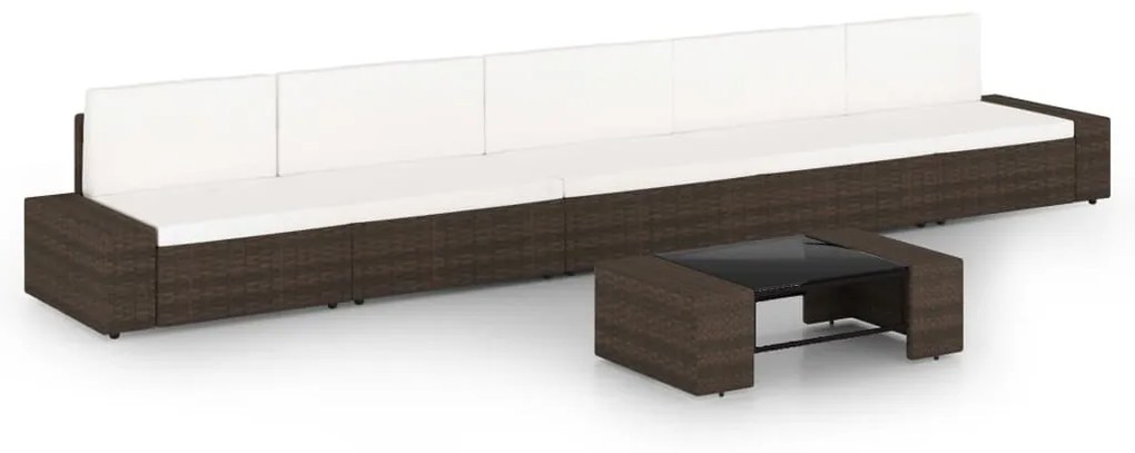 vidaXL 6 pcs conjunto lounge p/ jardim c/ almofadões vime PE castanho