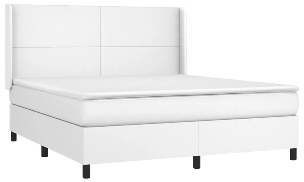 Cama box spring c/colchão/LED 180x200cm couro artificial branco