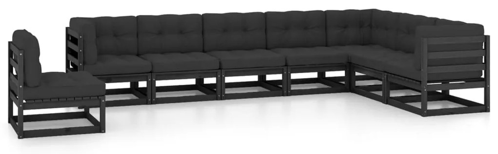 8 pcs conjunto lounge jardim c/ almofadões pinho maciço preto