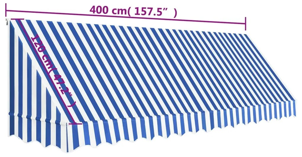 Toldo bistrô 400x120 cm azul e branco