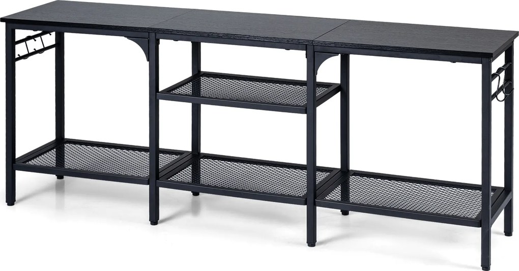 Móvel para Televisor com Estantes Abertas, 140 x 30 x 56 cm, Estrutura Metálica Resistente, Preto