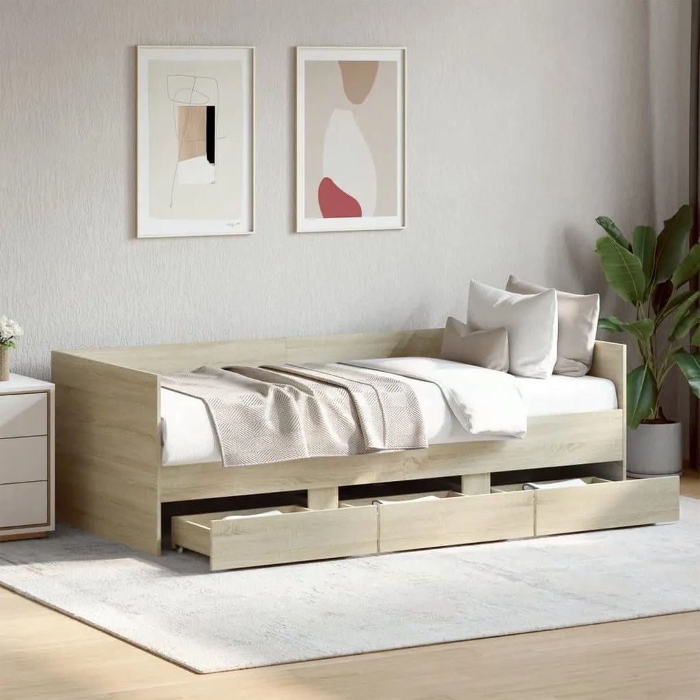 Sofá-cama com gavetas sem colchão 75x190 cm carvalho sonoma