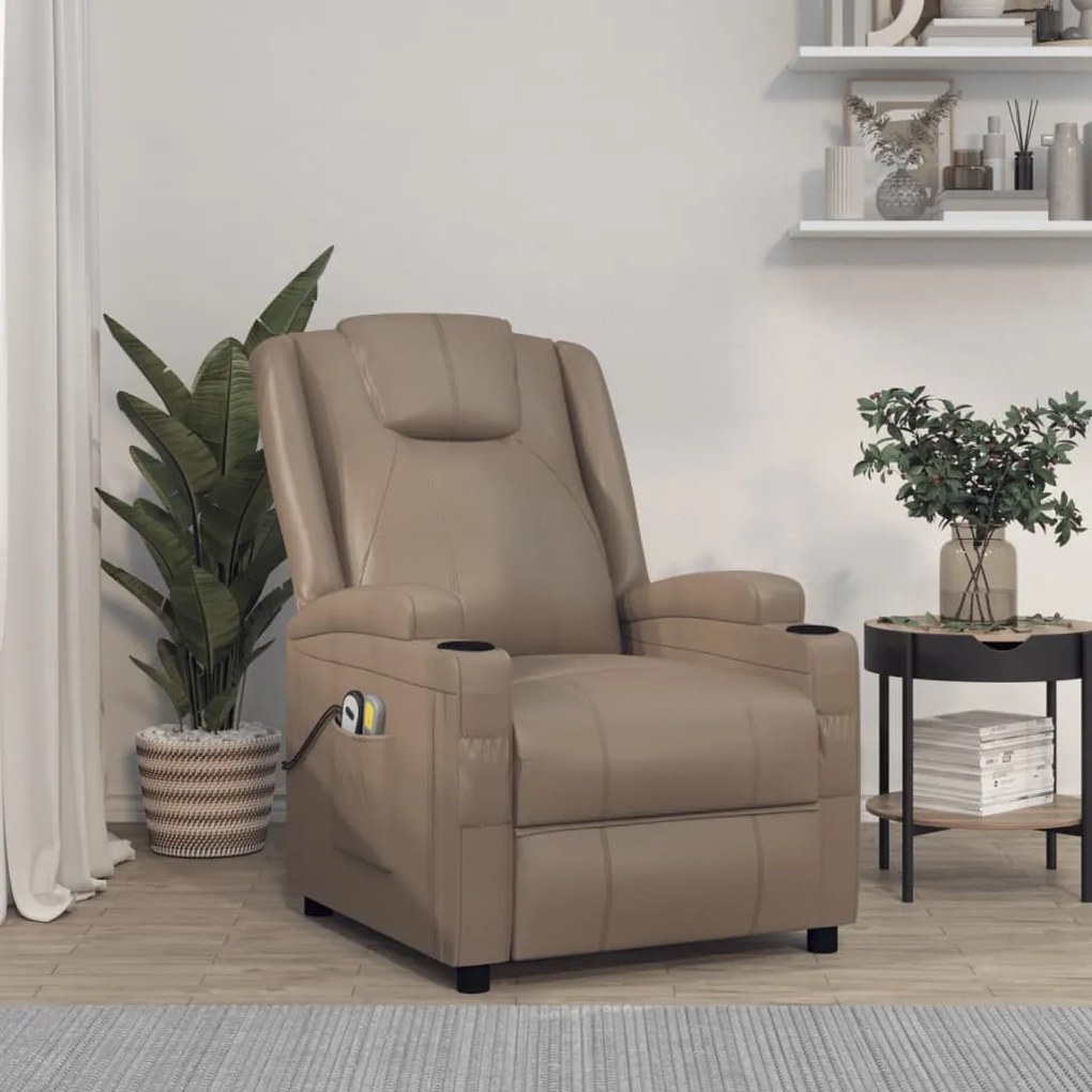 3073801 vidaXL Poltrona massagens reclinável elétrica couro artif. cappuccino