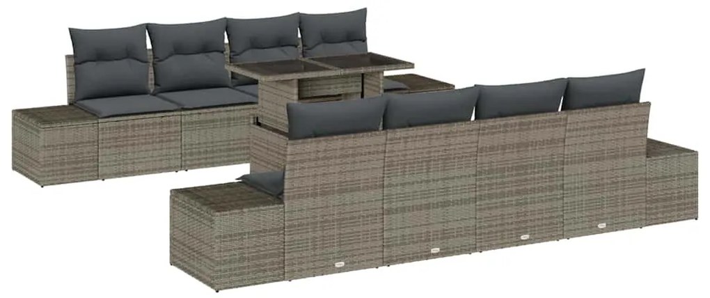 Conjunto de Sofá de Jardim de 7 Peças com Almofadas Cinza em Rattan Si