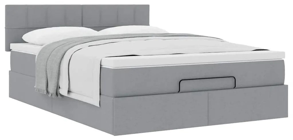 Estrutura cama otomana colchão 140x200cm tecido cinzento claro