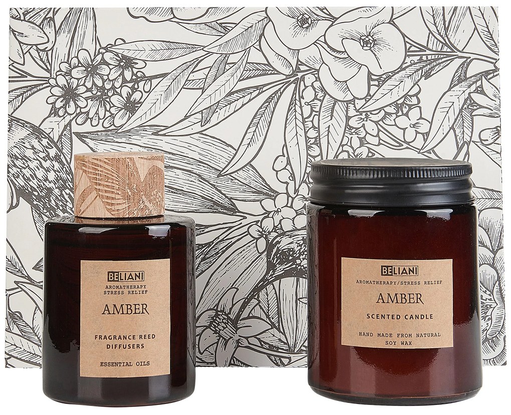 Conjunto de vela de cera de soja e difusor de fragrância âmbar DARK ELEGANCE Beliani