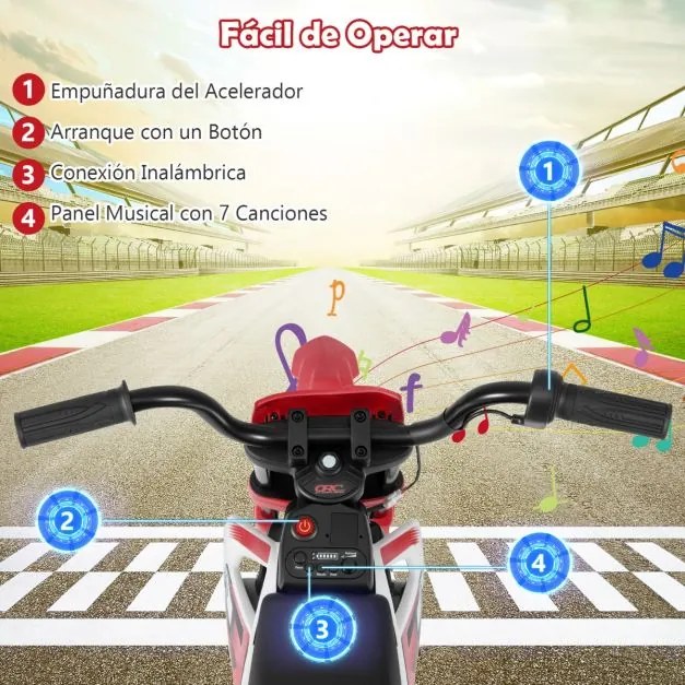 Mota elétrica para crianças 12V com rodas de treino removíveis e suspensão com molas vermelha