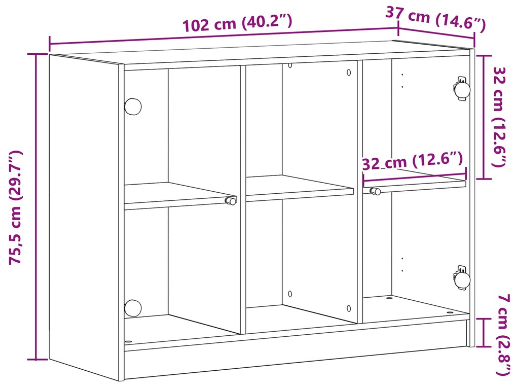 Buffet vidaXL Carvalho Preto 102x37x75,5 cm Madeira Ing.