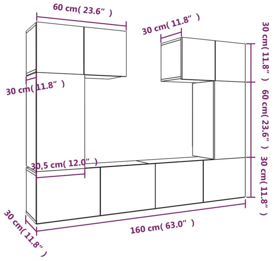 Conjunto móveis de TV 6 pcs madeira processada cinzento cimento