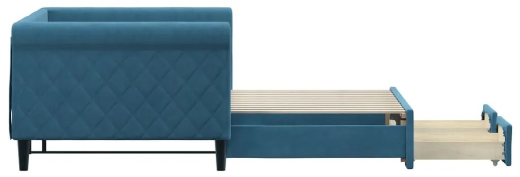 Sofá-cama com gavetão e gavetas 90x200 cm veludo azul