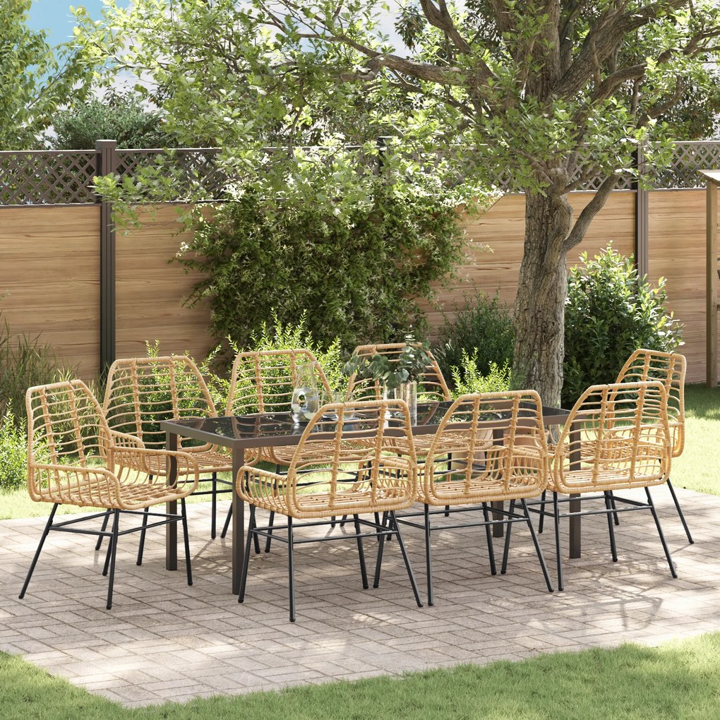 vidaXL Conjunto de Jantar de Jardim de 9 Peças Castanho Rattan Sintético