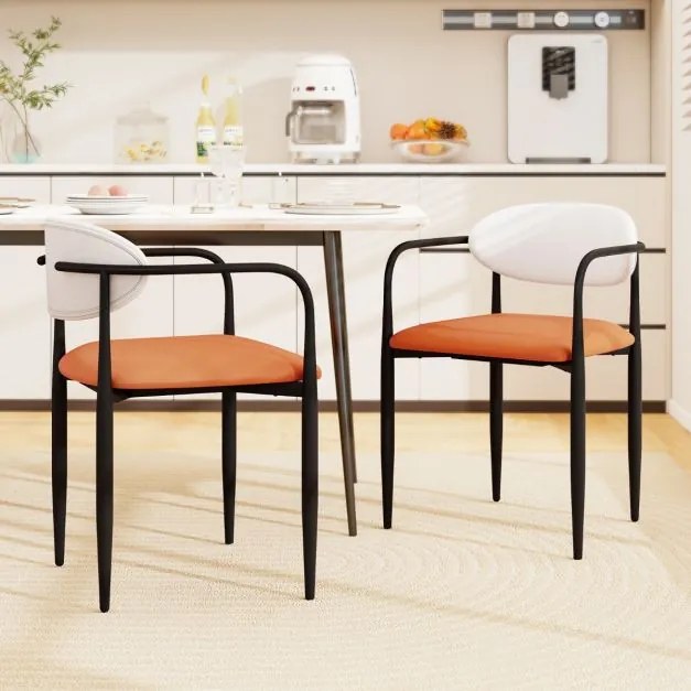 Conjunto de 2 cadeiras de sala de jantar, cozinha com assento e encosto acolchoados Branco + Laranja + Preto