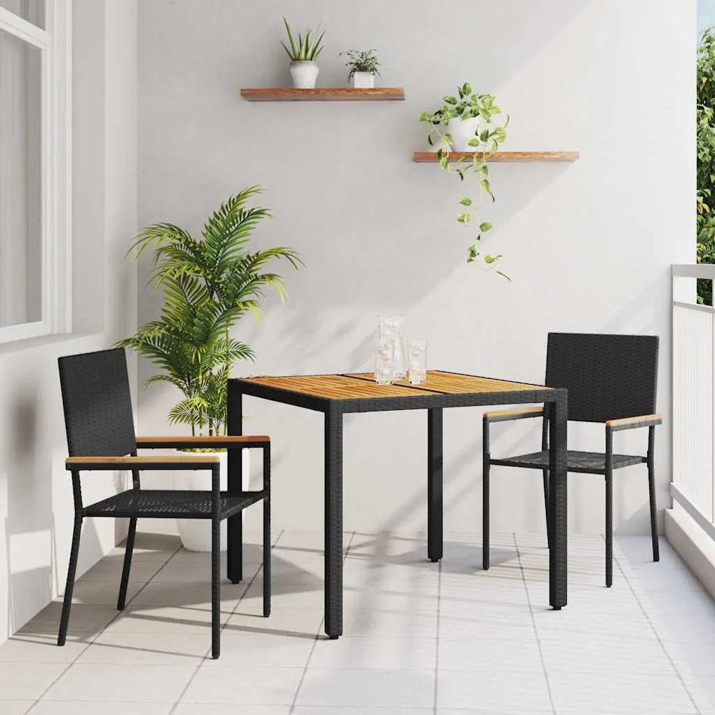 vidaXL Conjunto de Jantar para Jardim 3 pcs Preto e Marrom