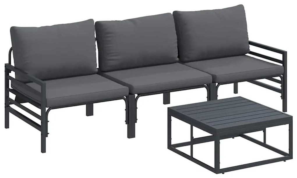 Conjunto de Sofá de Jardim 4 pcs Cinzento-escuro Aço