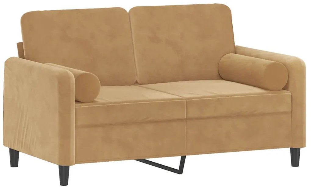 Sofá 2 lugares c/ almofadas decorativas 120 cm veludo castanho