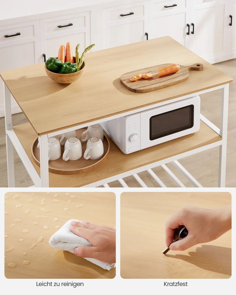 Estante de cozinha com estrutura em aço industrial 60 x 100 x 90 cm branco + cor de carvalho