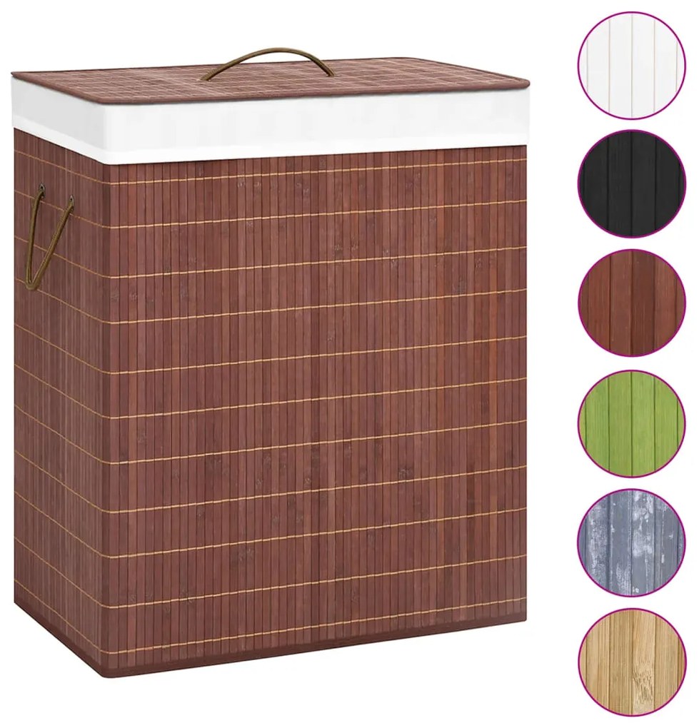 Cesto para roupa suja c/ 2 secções 100 L bambu castanho