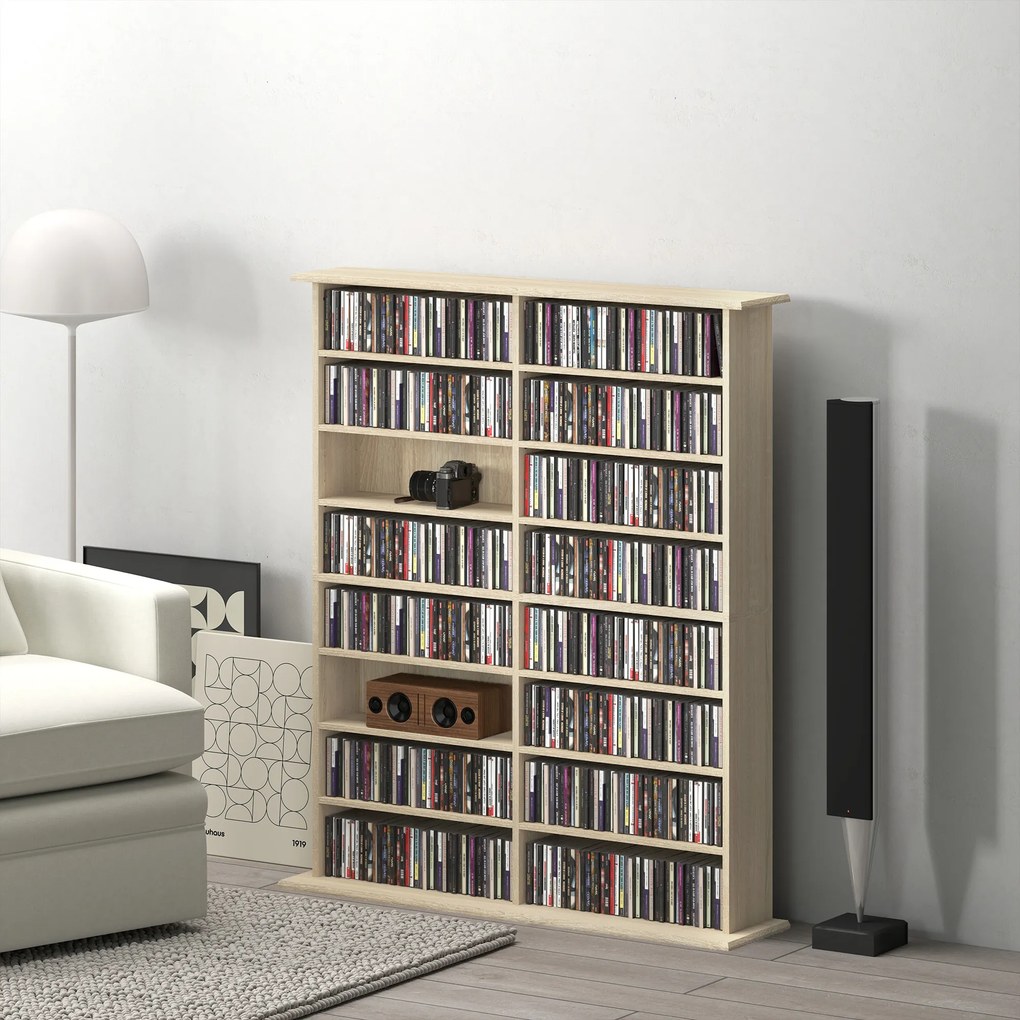 Organizador para CD e DVD com 16 compartimentos e 12 prateleiras ajustáveis 106,5 x 24 x 126,3 cm, capacidade máxima de 720 CD/396 DVD e Blu-ray, cor
