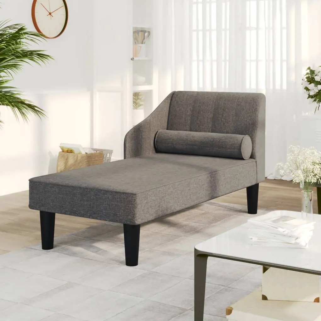 Chaise longue com rolo tecido cinza-escuro