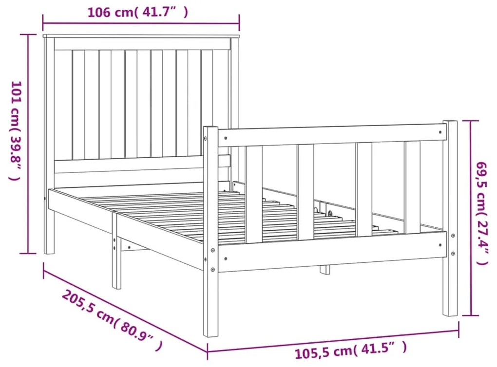 Estrutura de cama com cabeceira 100x200cm pinho maciço branco