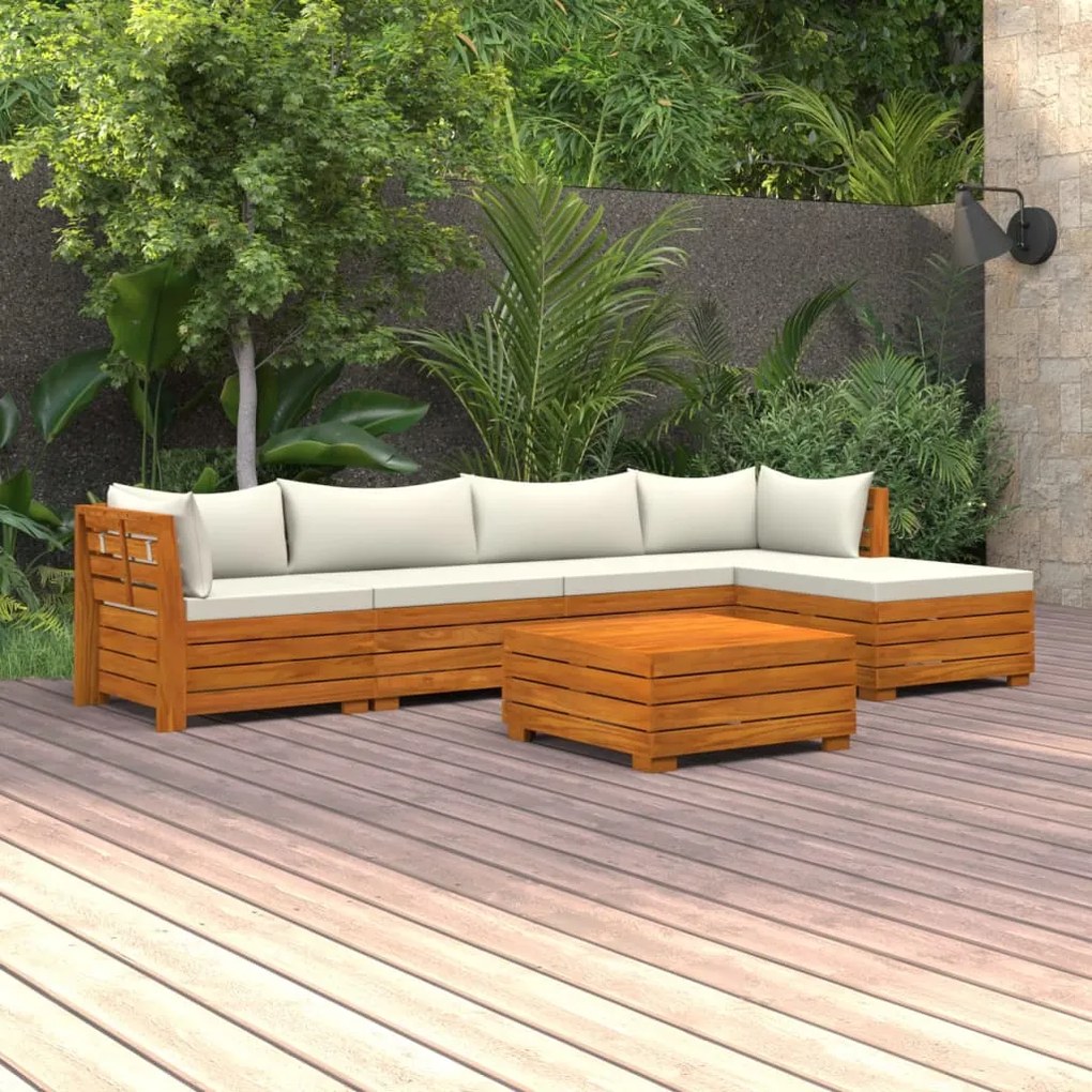 vidaXL 6 pcs conjunto lounge de jardim c/ almofadões acácia maciça