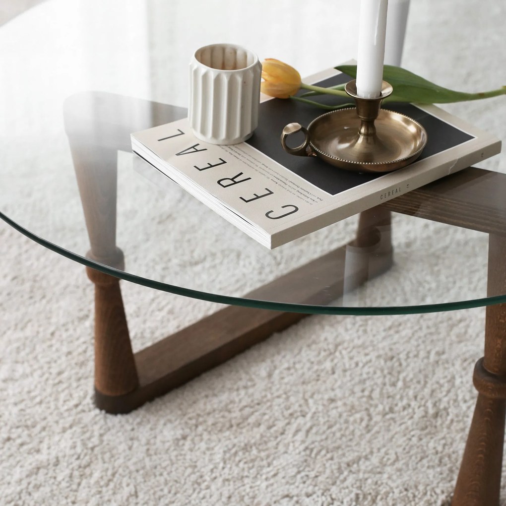 Mesa de Café Yuvarlak Cam Orta Sehpa S301 – Nogueira – 80x41x80 cm