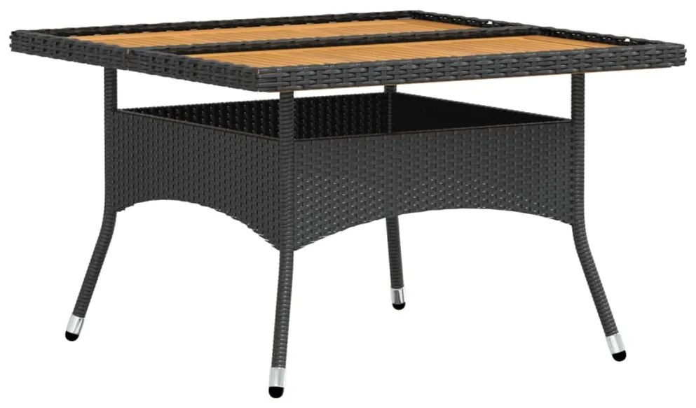 5 pcs conjunto de jantar p/ jardim vime PE/acácia maciça preto