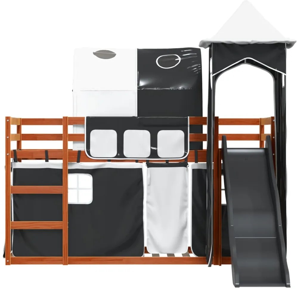 Beliche com escorrega e cortinas 90x190 cm branco e preto
