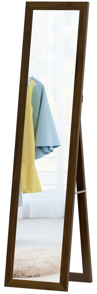 Espelho de Pé 37x155 cm Espelho de Corpo Inteiro Espelho de Parede Retangular com Estrutura de Madeira Cor Nogueira