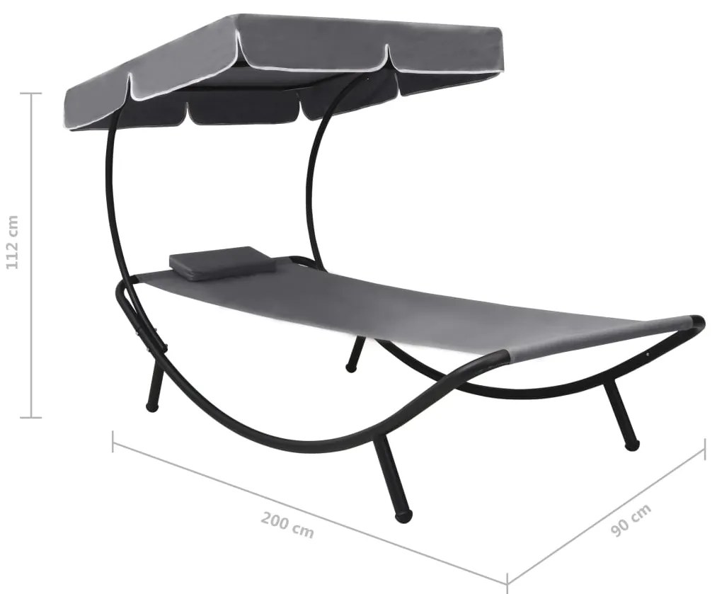 Espreguiçadeira com toldo e almofada cinzento