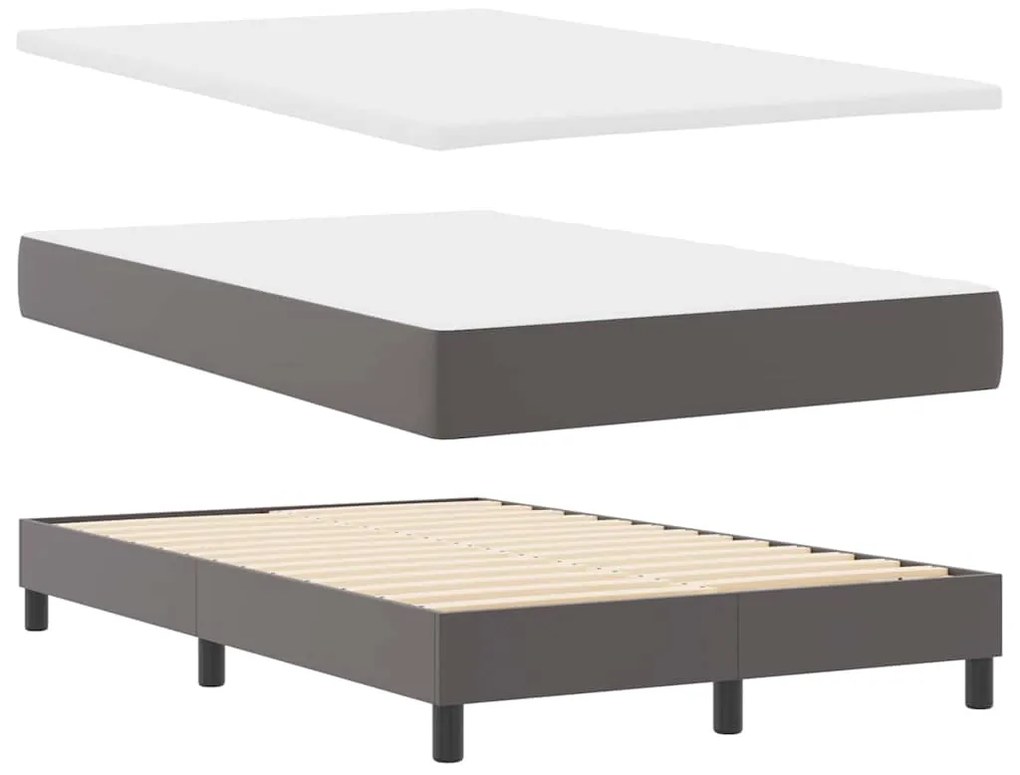 Cama Box com Colchão Cinza, 120 x 200 cm em Couro Sintético