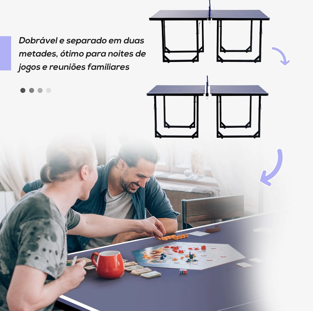 Mesa de Ping Pong Dobrável Mesa de Ping Pong Profissional com Rede e Estrutura de Aço para Interior e Exterior 182x91x76 cm Azul
