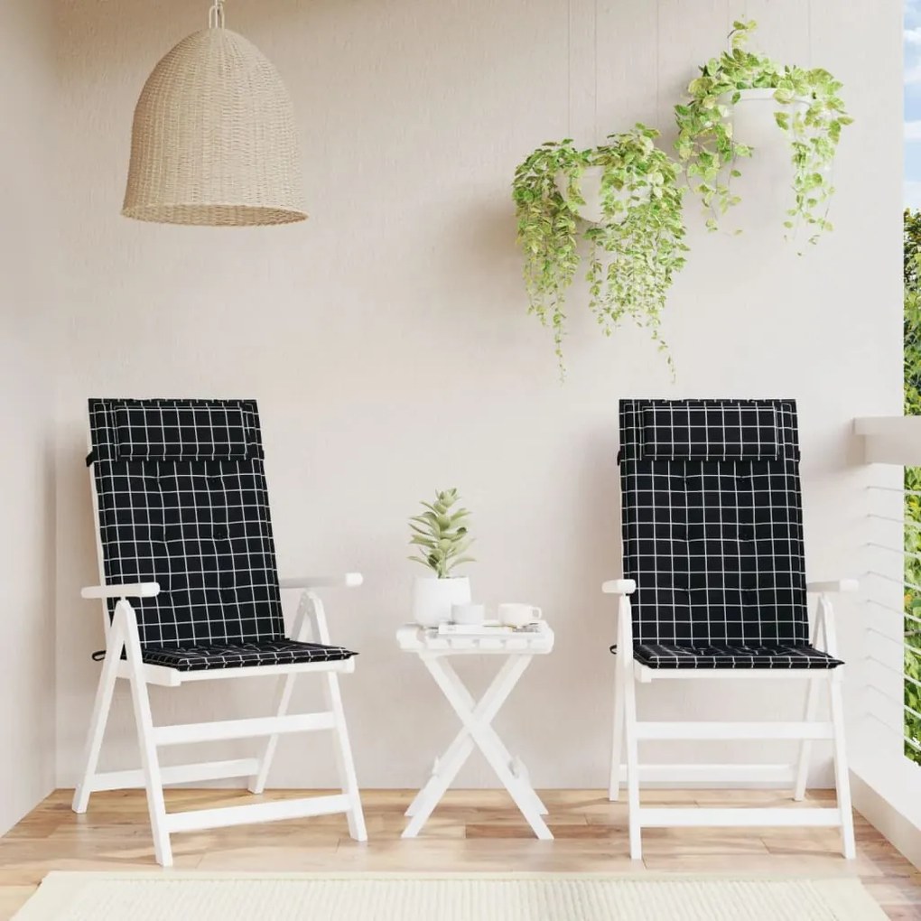 vidaXL Almofadões cadeira encosto alto 2pcs tecido oxford xadrez preto