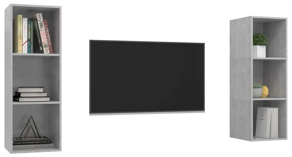 Armários de parede para TV 2 pcs contraplacado cinzento cimento