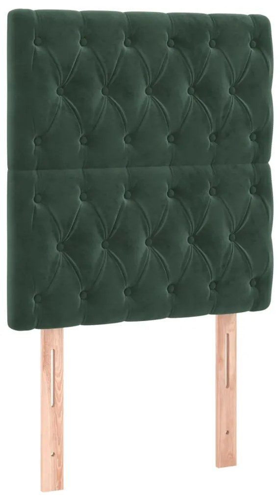 Cama box spring c/ colchão/LED 100x200 cm veludo verde-escuro