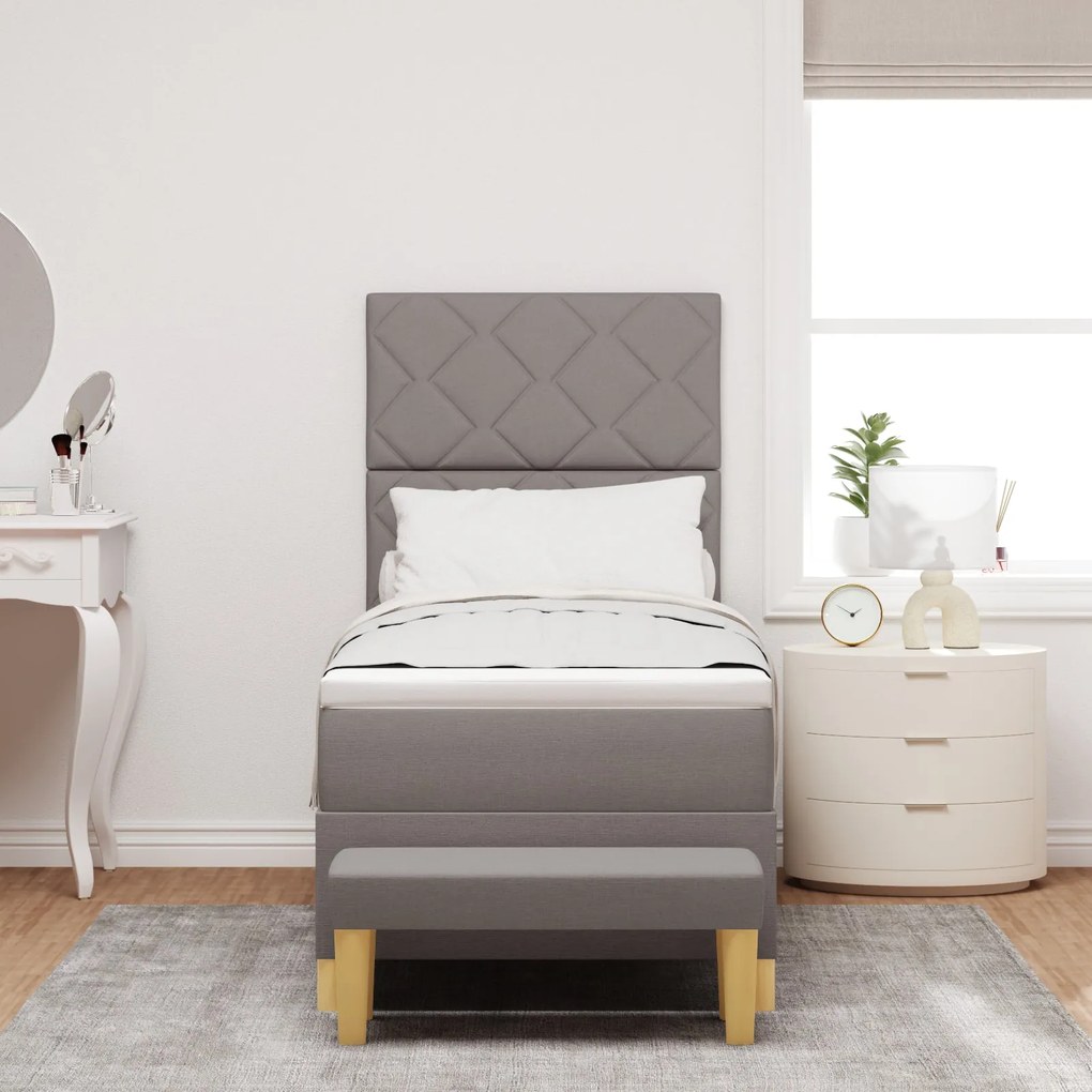 Cama Box Spring com Colchão & Banco Taupe 80x200 cm Tecido