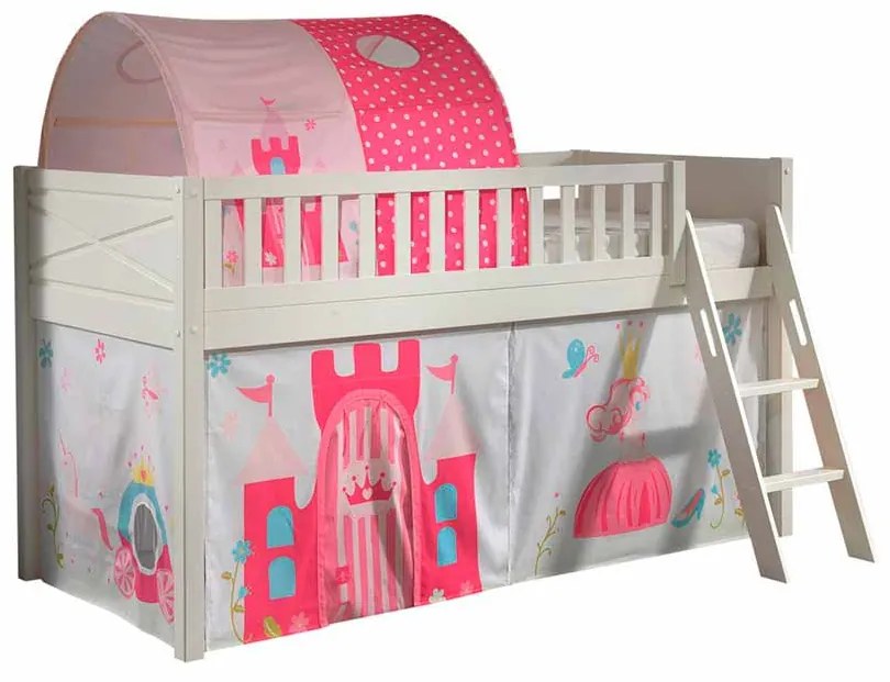 Conjunto cama alta Infantil SCOTT + cortina de brincar PRINCESAS + Túnel Branca