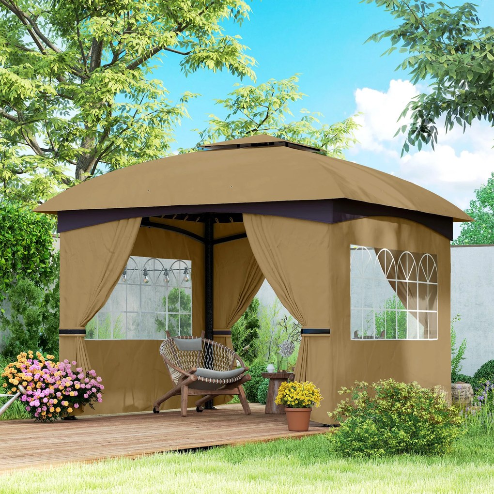 Tenda de Jardim 3,35x3,35 m Tenda de Exterior com Teto Duplo Paredes L