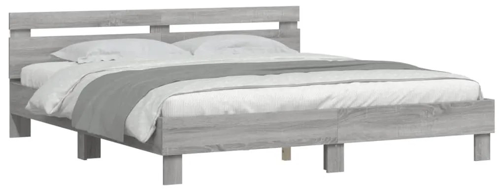 Estrutura cama c/ cabeceira/luzes LED 180x200cm cinzento sonoma